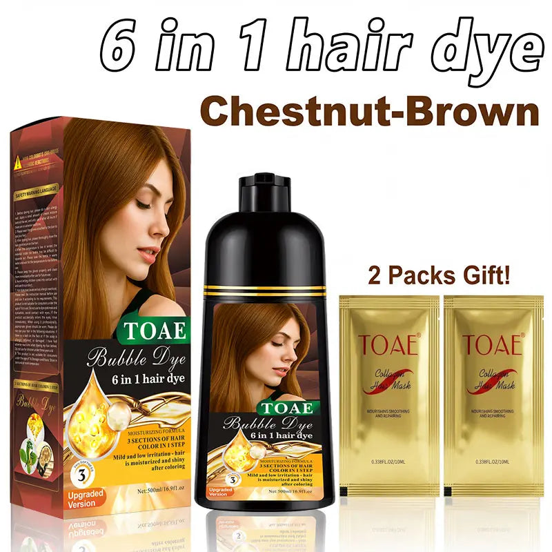 Four Colors Hair Dye Shampoo Instant-500Ml(Wine Red / Natural Black / Golden Brown / Chestnut Brown), 6 in 1 Multifunctional Hair Color Shampoo,Ammonia-Free & Safe Ingredients