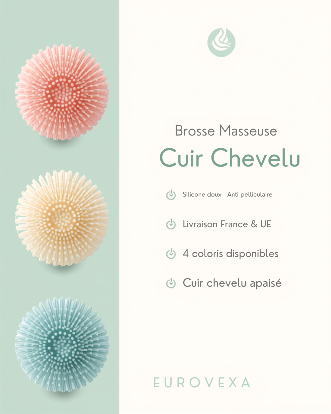 Brosse Masseuse Cuir Chevelu Silicone EUROVEXA