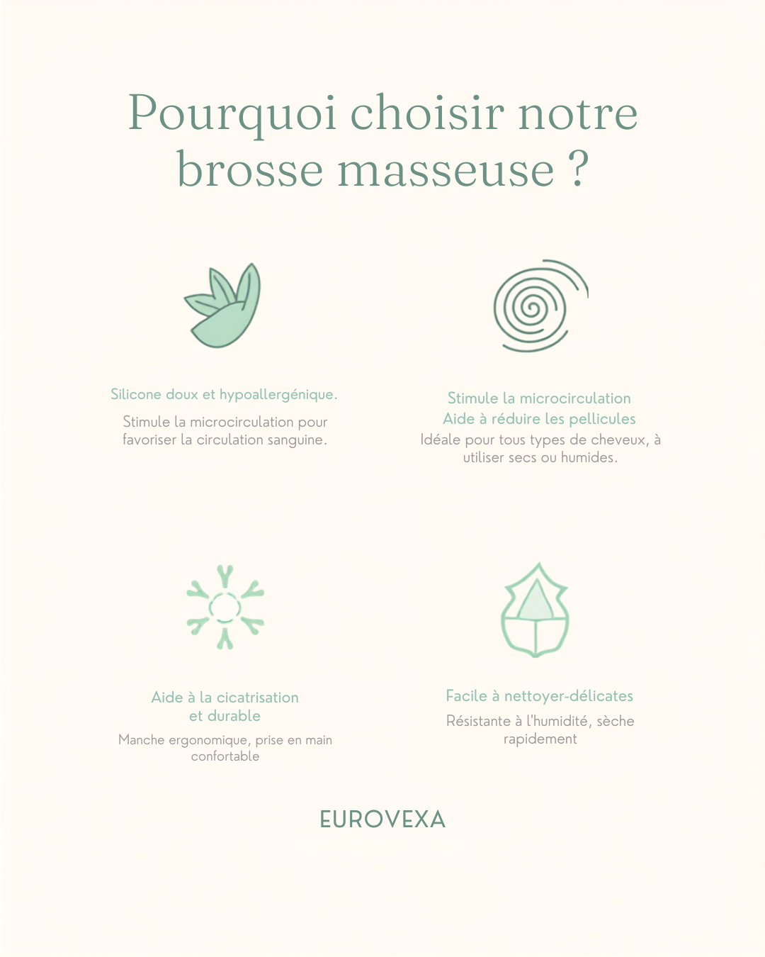 Avantages - Brosse Masseuse Cuir Chevelu EUROVEXA