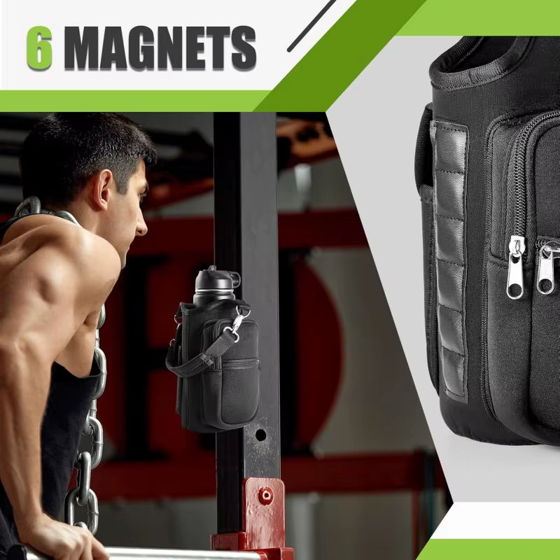 Porte-Bouteille D'Eau Magnétique, Sac De Transport De Bouteille D'Eau De Gymnastique Avec Poignée De Poche Pour Téléphone, Bandoulière, 6 Aimants Intégrés, Bouteille D'Eau