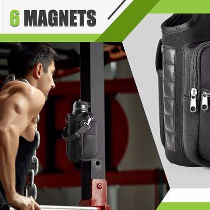 Porte-Bouteille D'Eau Magnétique, Sac De Transport De Bouteille D'Eau De Gymnastique Avec Poignée De Poche Pour Téléphone, Bandoulière, 6 Aimants Intégrés, Bouteille D'Eau