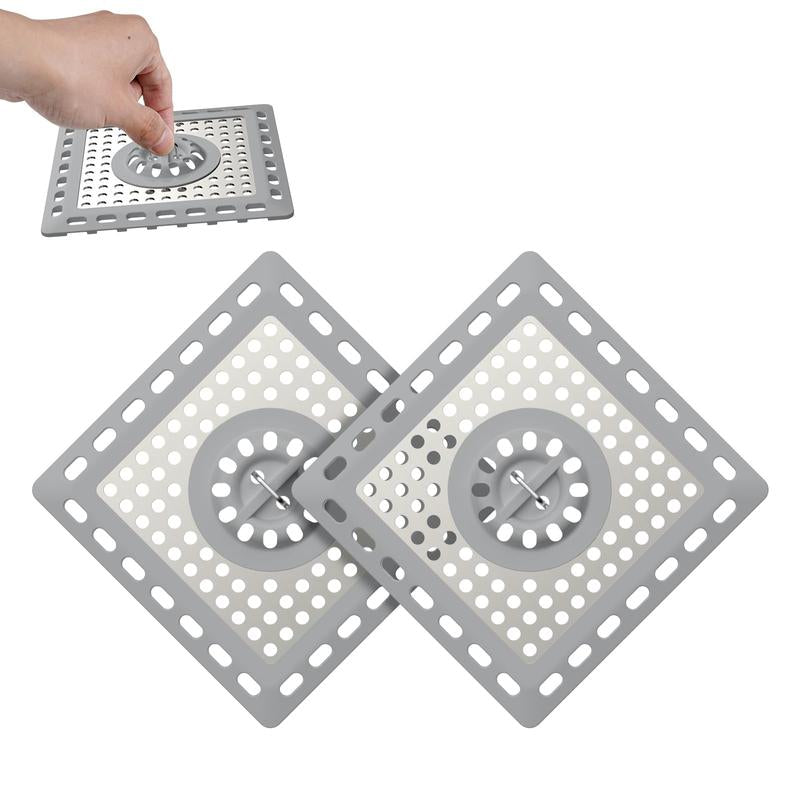 Hibbent Upgraded Shower Drain Hair Catcher, Shower Drain Cover for Bathroom Floor 4" Drain, Anti-Clogging Bathtub Drain Strainer, Stainless Steel Kitchen Sink Drain Strainer with Handle, Grey