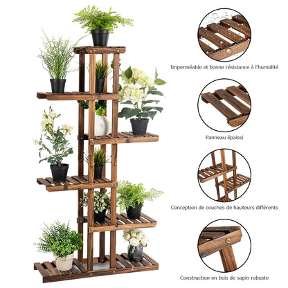 Étagère à fleurs 6 niveaux en bois de sapin 140 cm