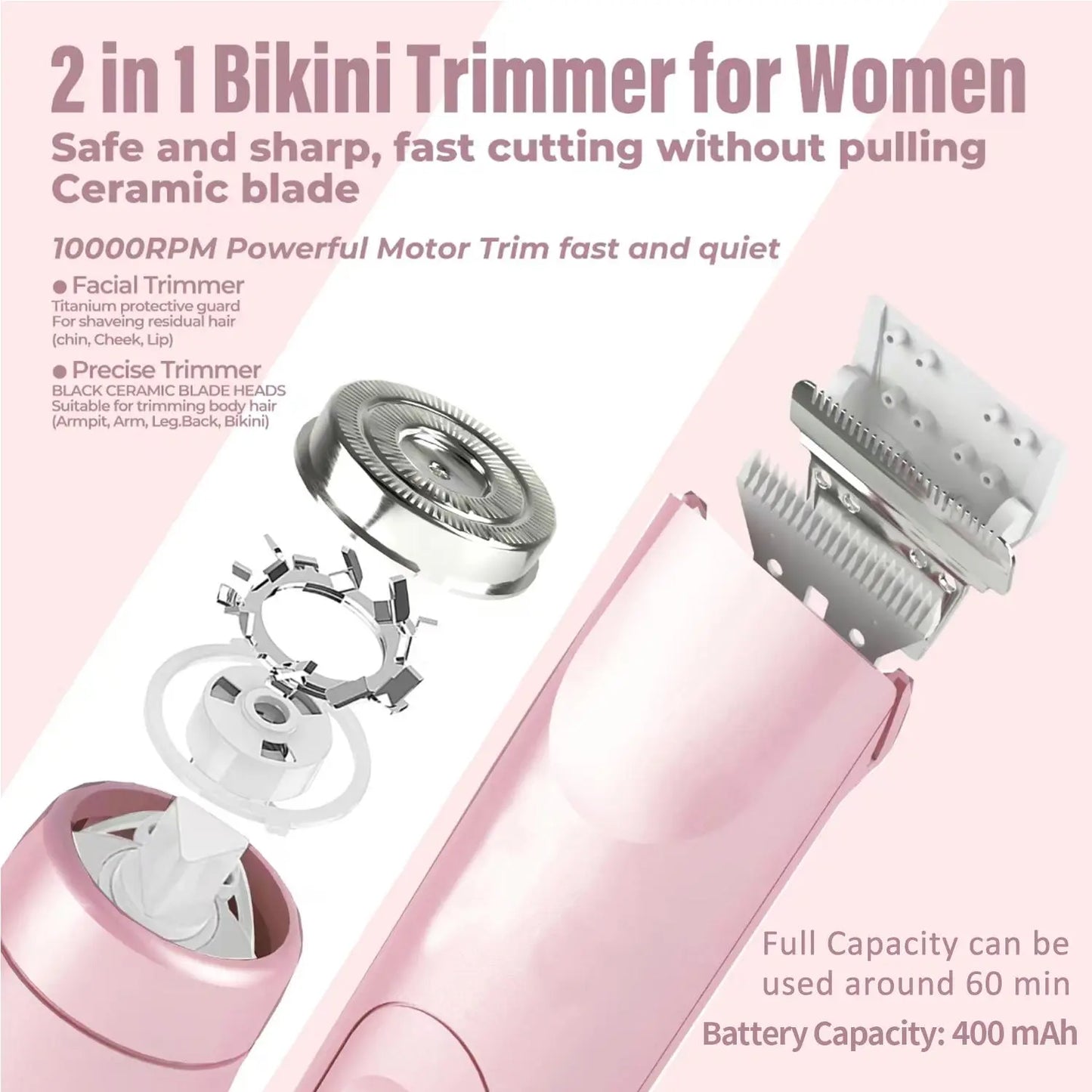 Effortless Elegance: Cordless Rechargeable 2-in-1 Electric Hair Trimmer for Women - Perfect for Face, Underarms, and Legs