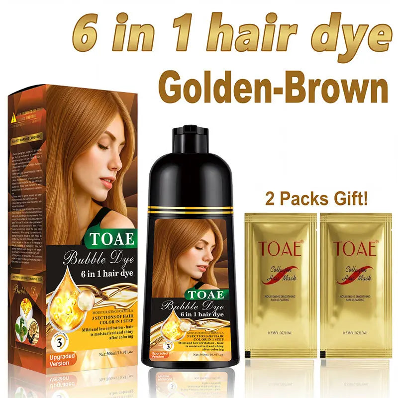 Four Colors Hair Dye Shampoo Instant-500Ml(Wine Red / Natural Black / Golden Brown / Chestnut Brown), 6 in 1 Multifunctional Hair Color Shampoo,Ammonia-Free & Safe Ingredients