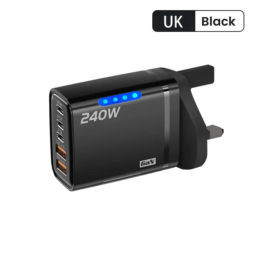 240W Gan USB Charger 5 Ports Multi Port Fast Charging Wall Power Adapter USB Quick Charger EU US Plug for Iphone Samsung Xiaomi