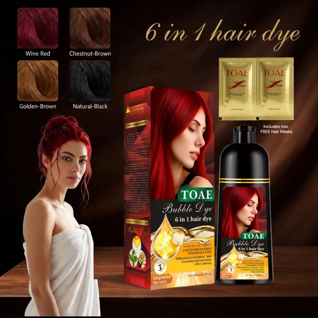 Shampoing colorant instantané 6-en-1 sans ammoniaque, 4 teintes disponibles avec masques capillaires