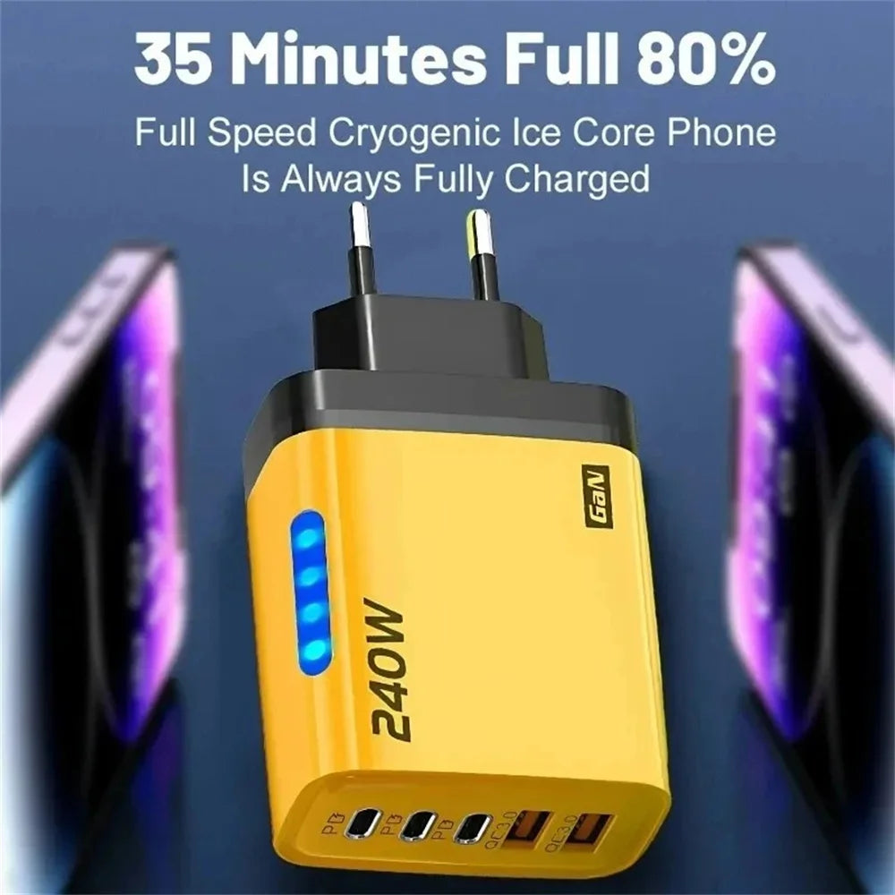 240W Gan USB Charger 5 Ports Multi Port Fast Charging Wall Power Adapter USB Quick Charger EU US Plug for Iphone Samsung Xiaomi