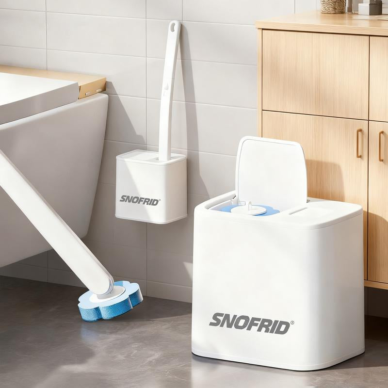 Kit brosse WC jetable Snofrid avec recharges nettoyantes, support mural, système d'hygiène pour salle de bain