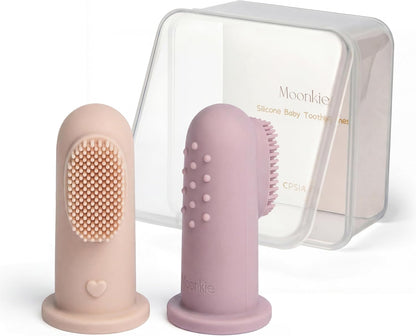 Doigtier brosse a dents bebe silicone - lot de 2