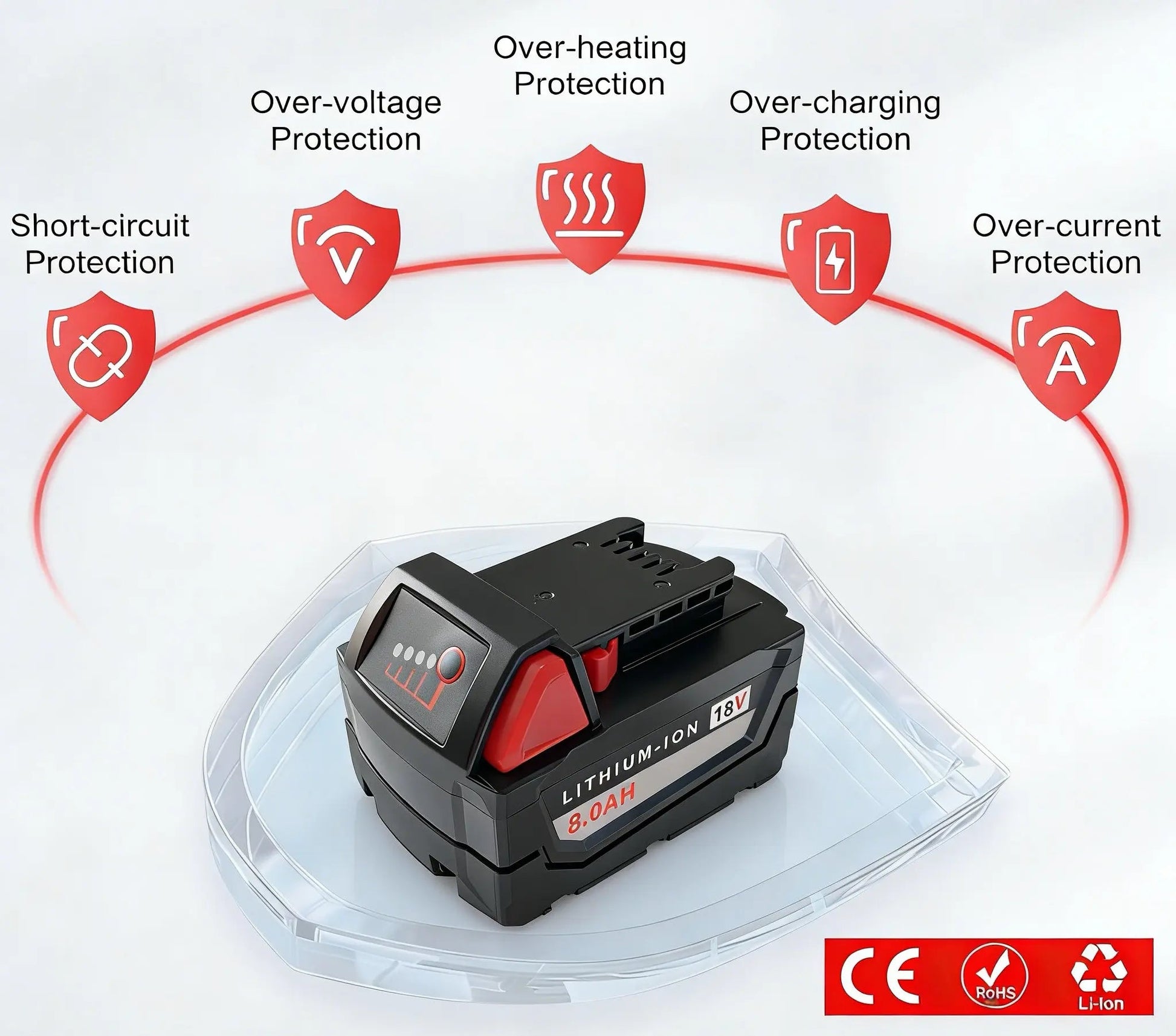 Batterie 18V compatible outils sans fil, vue de face