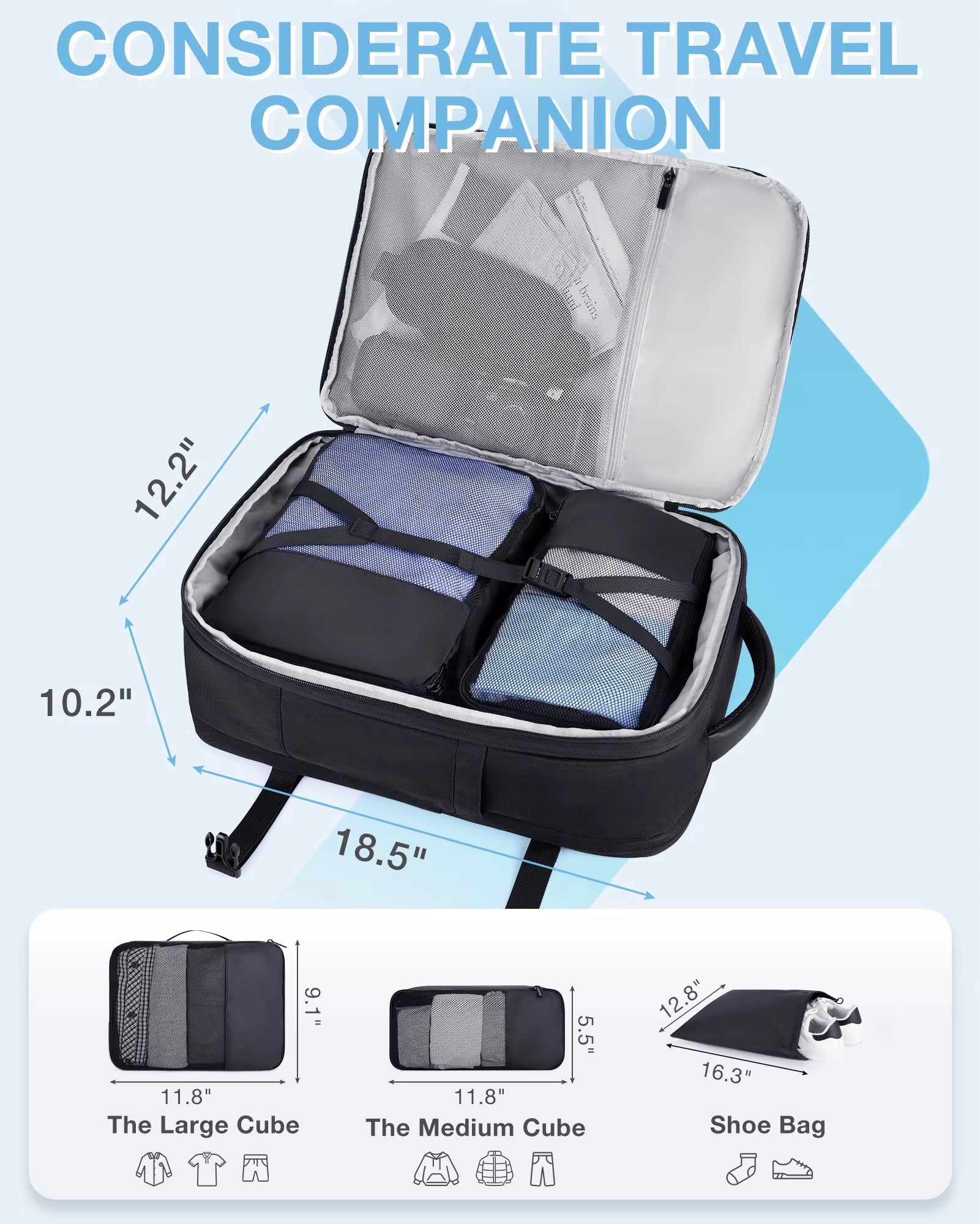 4-Piece 40L Travel Cabin Backpack Set - BAGSMART 17.3" Laptop Backpack with Airline Carry-On Luggage and Packing Cubes