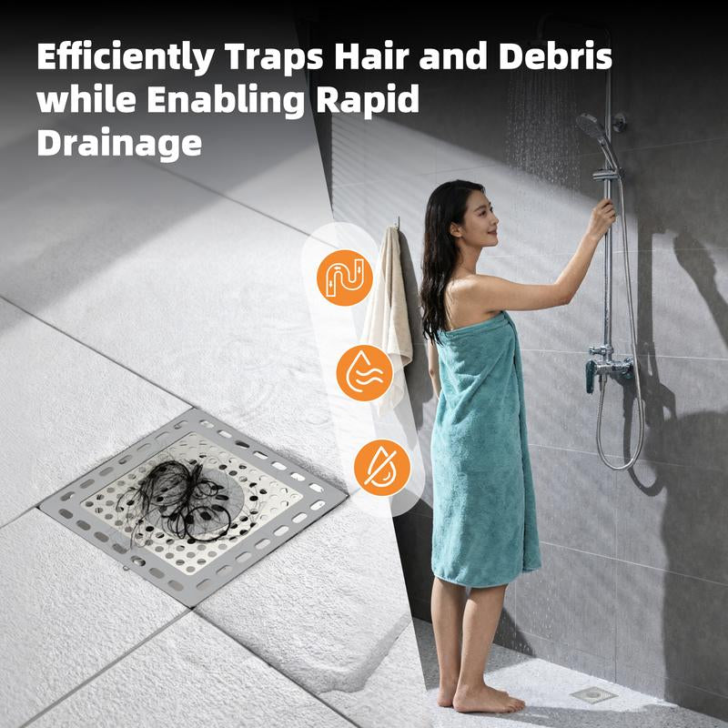 Hibbent Upgraded Shower Drain Hair Catcher, Shower Drain Cover for Bathroom Floor 4" Drain, Anti-Clogging Bathtub Drain Strainer, Stainless Steel Kitchen Sink Drain Strainer with Handle, Grey