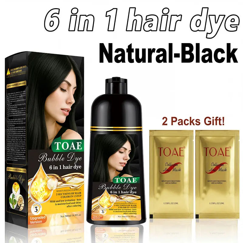 Four Colors Hair Dye Shampoo Instant-500Ml(Wine Red / Natural Black / Golden Brown / Chestnut Brown), 6 in 1 Multifunctional Hair Color Shampoo,Ammonia-Free & Safe Ingredients