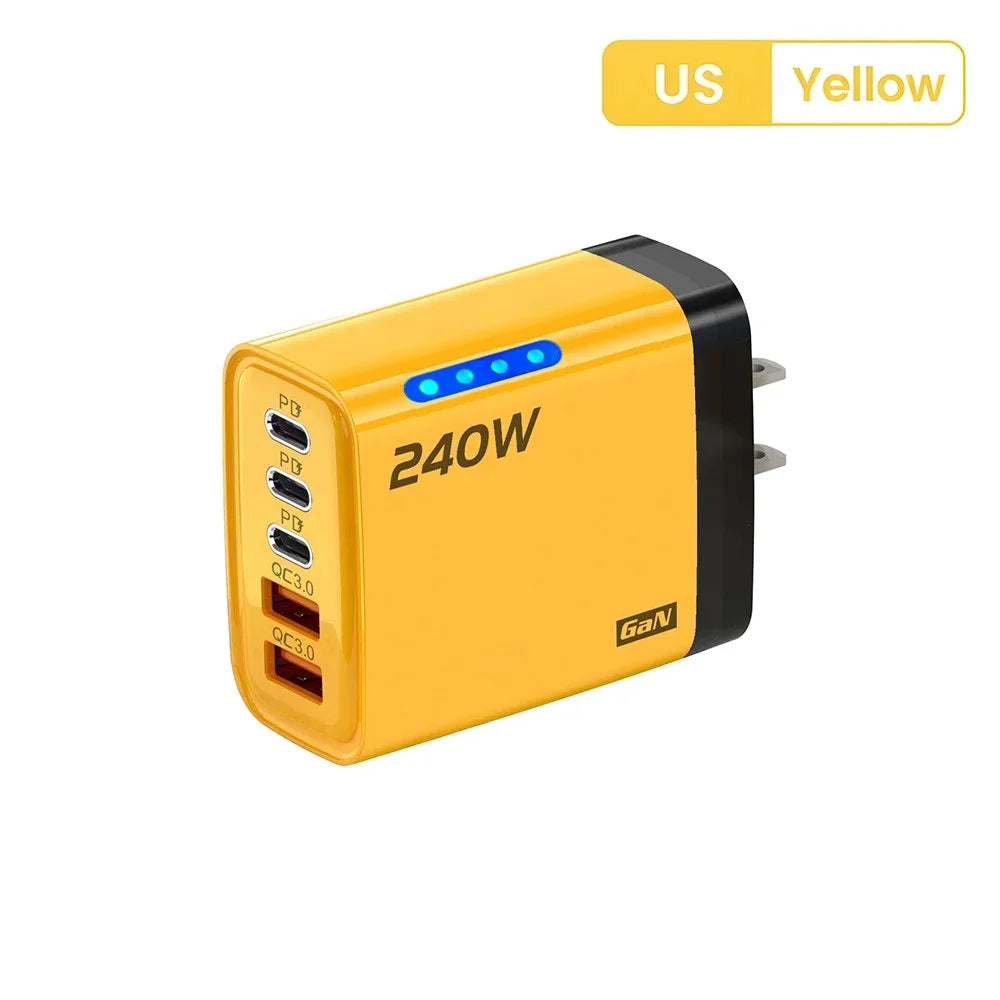 240W Gan USB Charger 5 Ports Multi Port Fast Charging Wall Power Adapter USB Quick Charger EU US Plug for Iphone Samsung Xiaomi