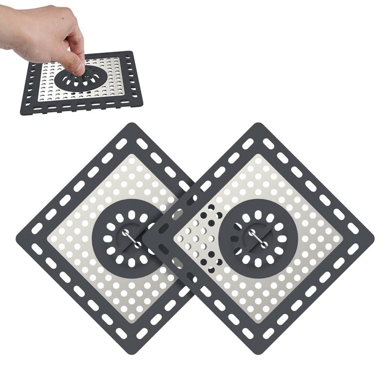 Hibbent Upgraded Shower Drain Hair Catcher, Shower Drain Cover for Bathroom Floor 4" Drain, Anti-Clogging Bathtub Drain Strainer, Stainless Steel Kitchen Sink Drain Strainer with Handle, Grey
