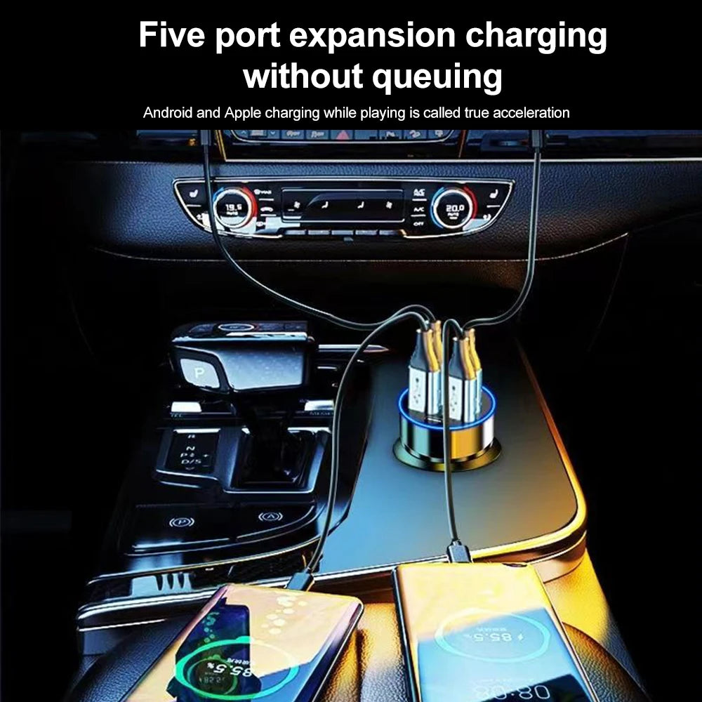 Chargeur voiture rapide 250W avec 4 ports USB et 2 ports PD, écran d'affichage de tension