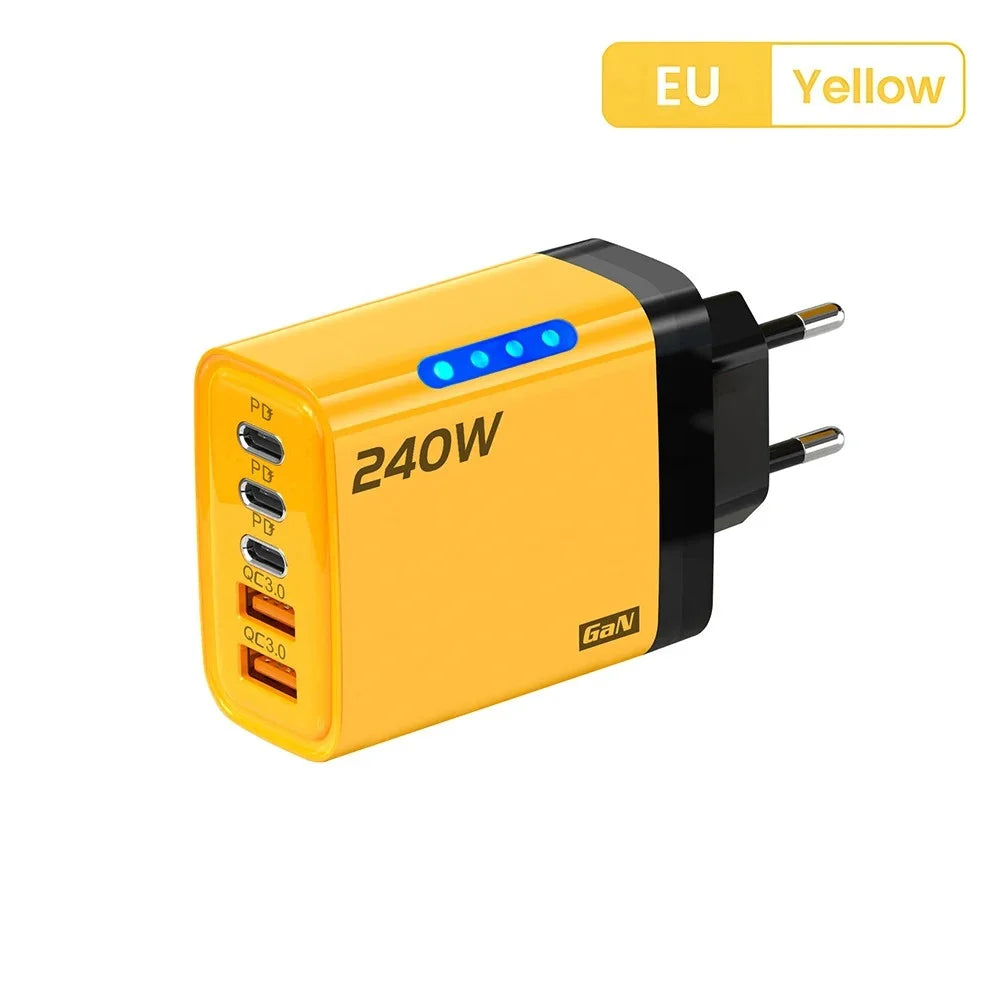 240W Gan USB Charger 5 Ports Multi Port Fast Charging Wall Power Adapter USB Quick Charger EU US Plug for Iphone Samsung Xiaomi