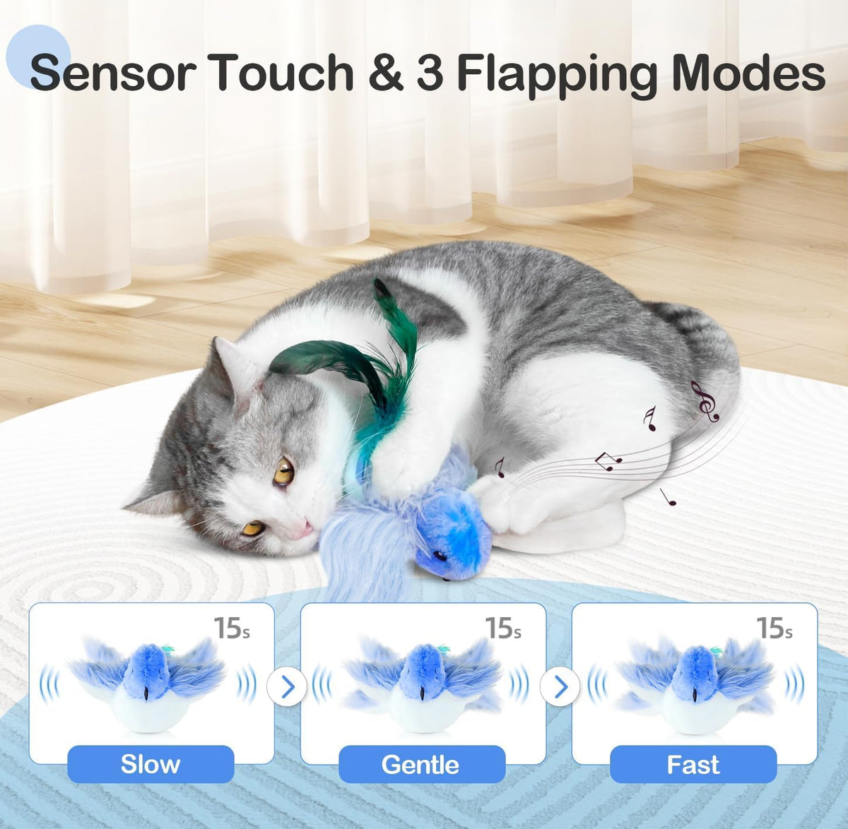 Jouet oiseau interactif pour chat - câble USB rechargeable