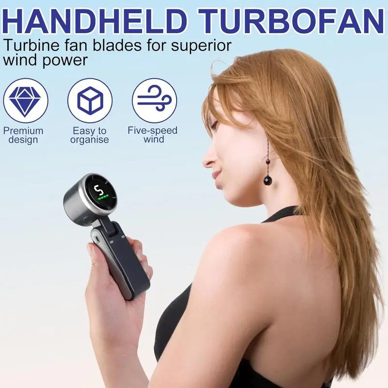 Mini ventilateur turbo portable 5 vitesses avec batterie 4000mAh, jusqu'à 10 heures d'autonomie