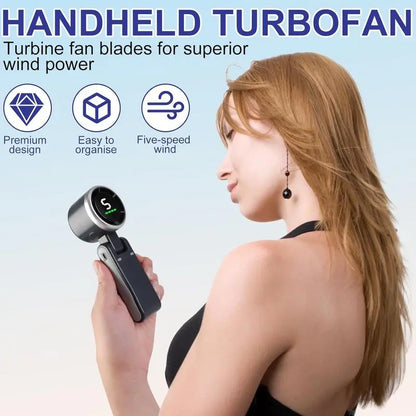 Mini ventilateur turbo portable 5 vitesses avec batterie 4000mAh, jusqu'à 10 heures d'autonomie