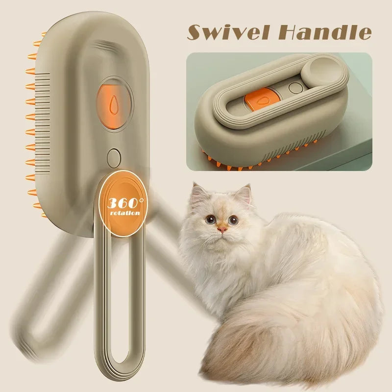 3-In-1 Steam Cat Brush Pet Hair Remover Vaporizer Grooming Comb with Massage Spray for Cats Durable Cleaning Tool