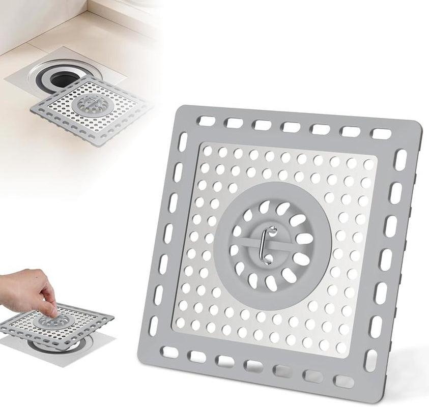 Hibbent Upgraded Shower Drain Hair Catcher, Shower Drain Cover for Bathroom Floor 4" Drain, Anti-Clogging Bathtub Drain Strainer, Stainless Steel Kitchen Sink Drain Strainer with Handle, Grey