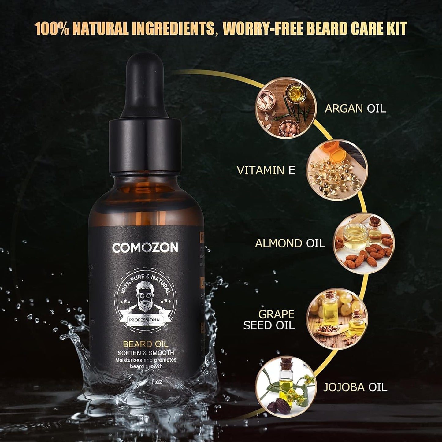 Kit d'entretien barbe 12-en-1 pour homme avec rasoir, huile, shampoing, ciseaux et accessoires