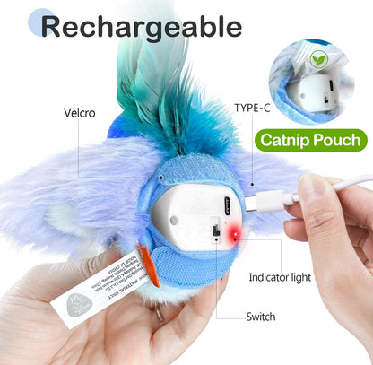 Jouet oiseau interactif pour chat - herbe à chat incluse
