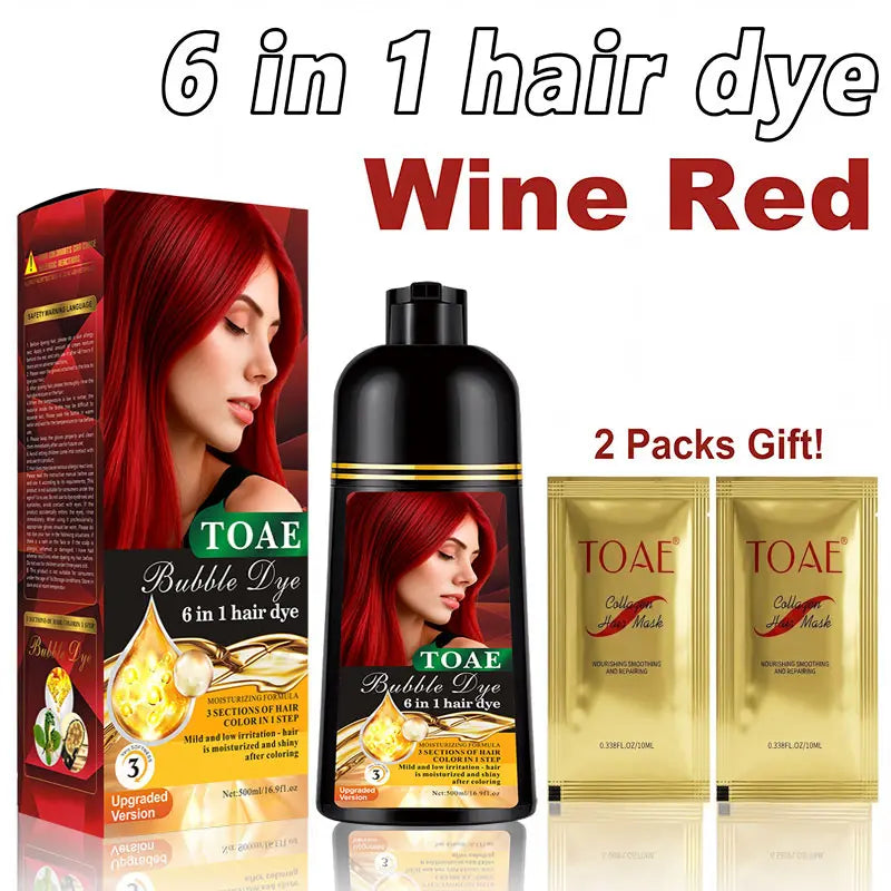 Shampoing colorant instantané 6-en-1 sans ammoniaque, 4 teintes disponibles avec masques capillaires