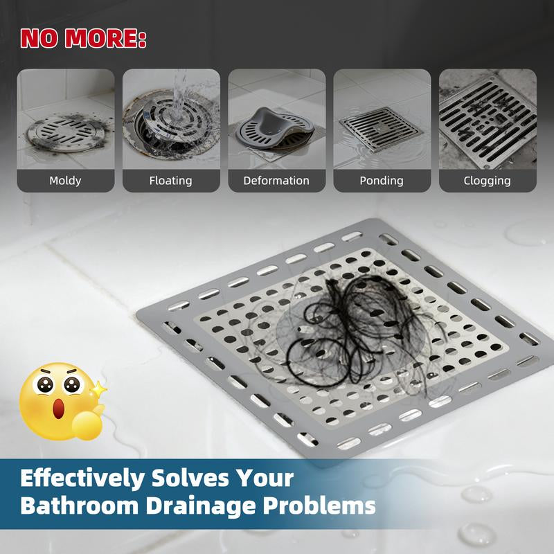Hibbent Upgraded Shower Drain Hair Catcher, Shower Drain Cover for Bathroom Floor 4" Drain, Anti-Clogging Bathtub Drain Strainer, Stainless Steel Kitchen Sink Drain Strainer with Handle, Grey