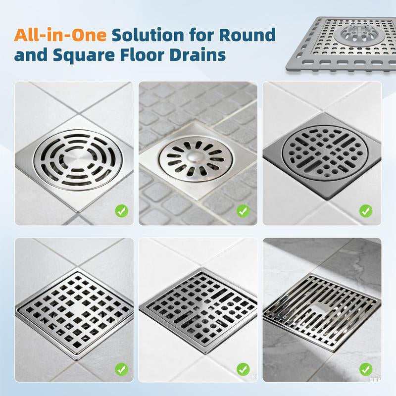 Hibbent Upgraded Shower Drain Hair Catcher, Shower Drain Cover for Bathroom Floor 4" Drain, Anti-Clogging Bathtub Drain Strainer, Stainless Steel Kitchen Sink Drain Strainer with Handle, Grey