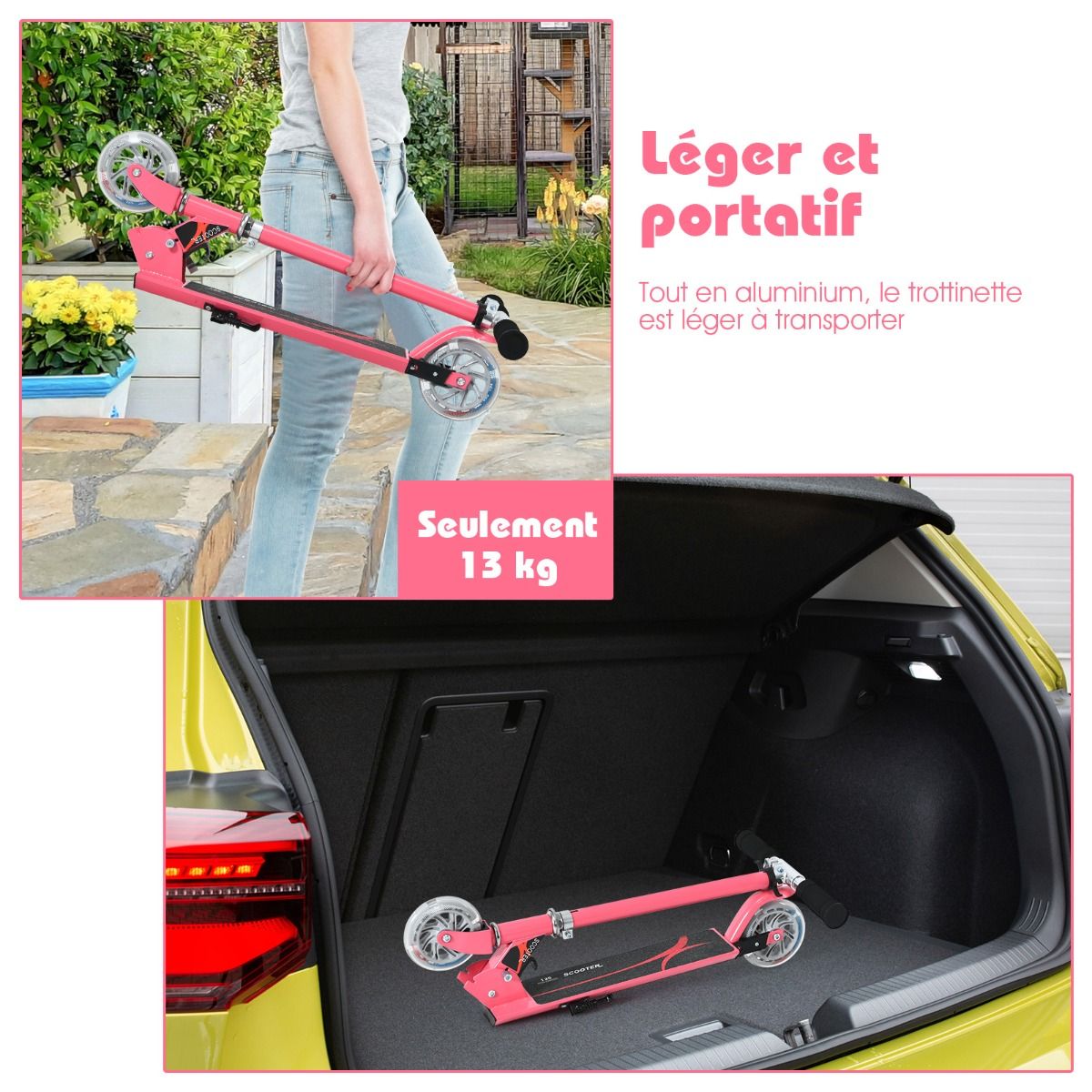 Trottinette Enfant Pliable avec Lumières LED - Hauteur Réglable et Design Coloré pour des Balades Amusantes en Toute Sécurité