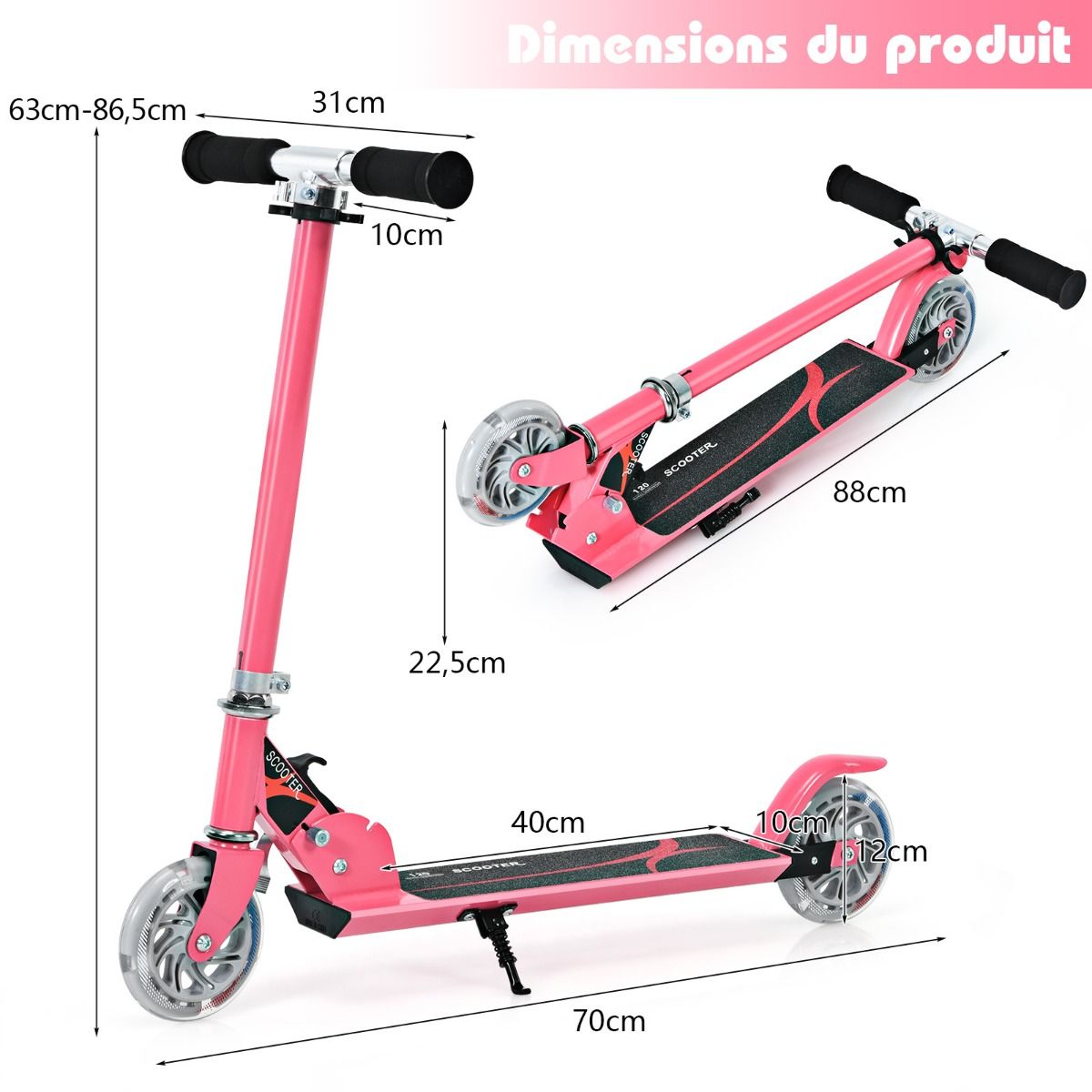 Trottinette Enfant Pliable avec Lumières LED - Hauteur Réglable et Design Coloré pour des Balades Amusantes en Toute Sécurité