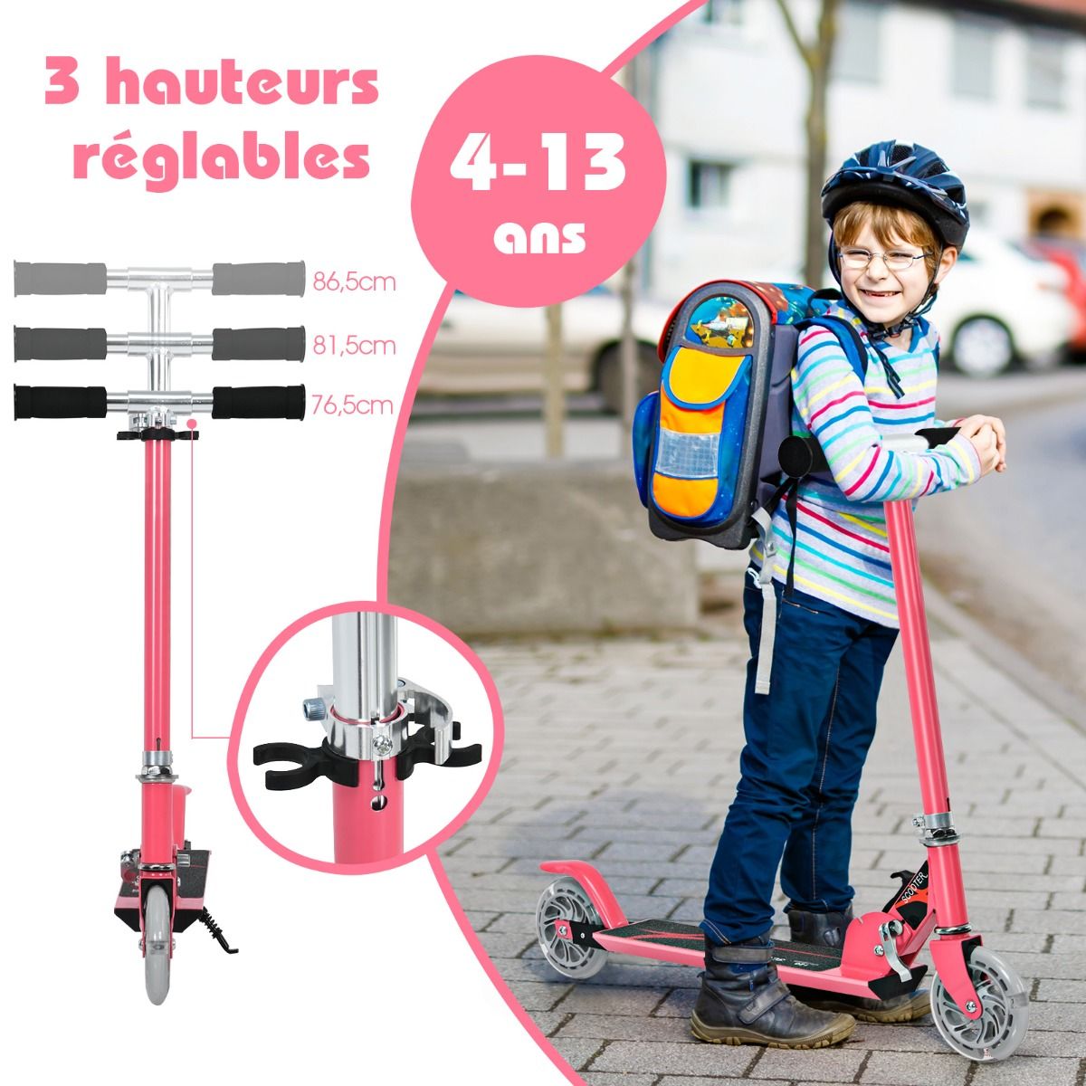 Trottinette Enfant Pliable avec Lumières LED - Hauteur Réglable et Design Coloré pour des Balades Amusantes en Toute Sécurité
