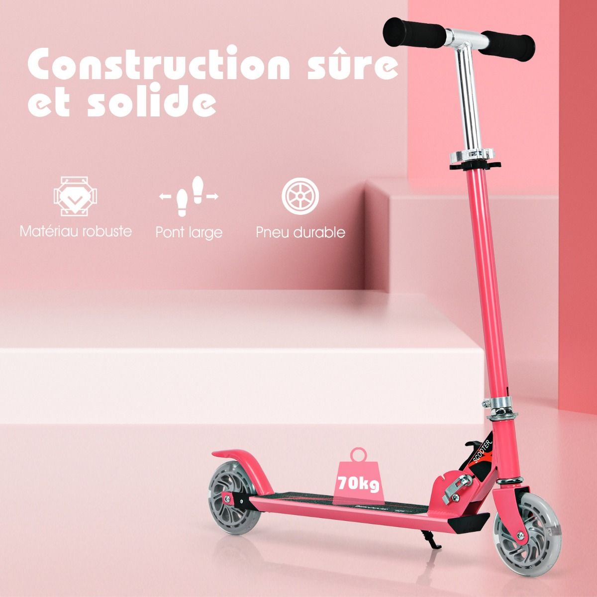 Trottinette Enfant Pliable avec Lumières LED - Hauteur Réglable et Design Coloré pour des Balades Amusantes en Toute Sécurité