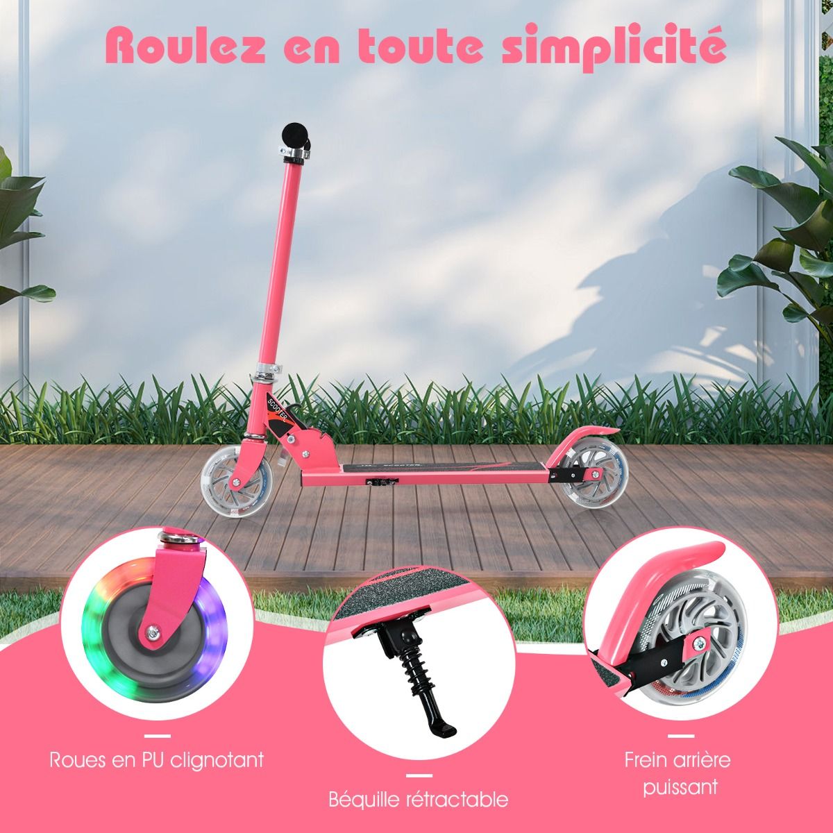Trottinette Enfant Pliable avec Lumières LED - Hauteur Réglable et Design Coloré pour des Balades Amusantes en Toute Sécurité