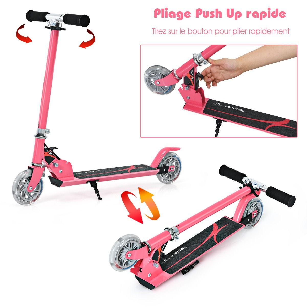 Trottinette Enfant Pliable avec Lumières LED - Hauteur Réglable et Design Coloré pour des Balades Amusantes en Toute Sécurité
