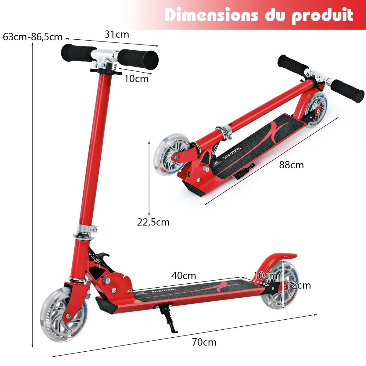 Trottinette Enfant Pliable avec Lumières LED - Hauteur Réglable et Design Coloré pour des Balades Amusantes en Toute Sécurité