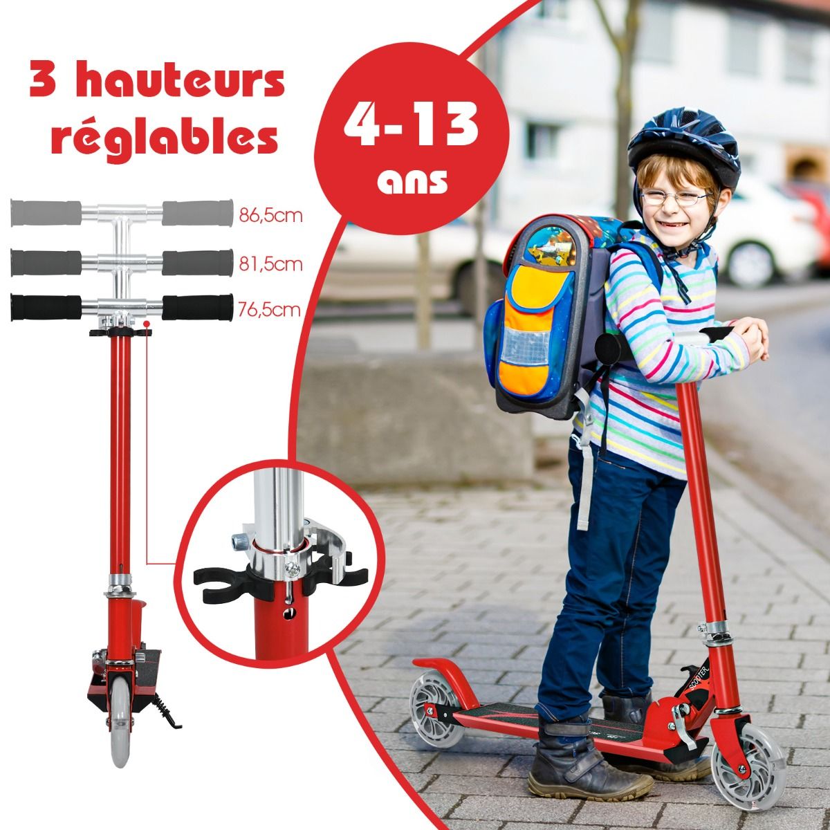 Trottinette Enfant Pliable avec Lumières LED - Hauteur Réglable et Design Coloré pour des Balades Amusantes en Toute Sécurité