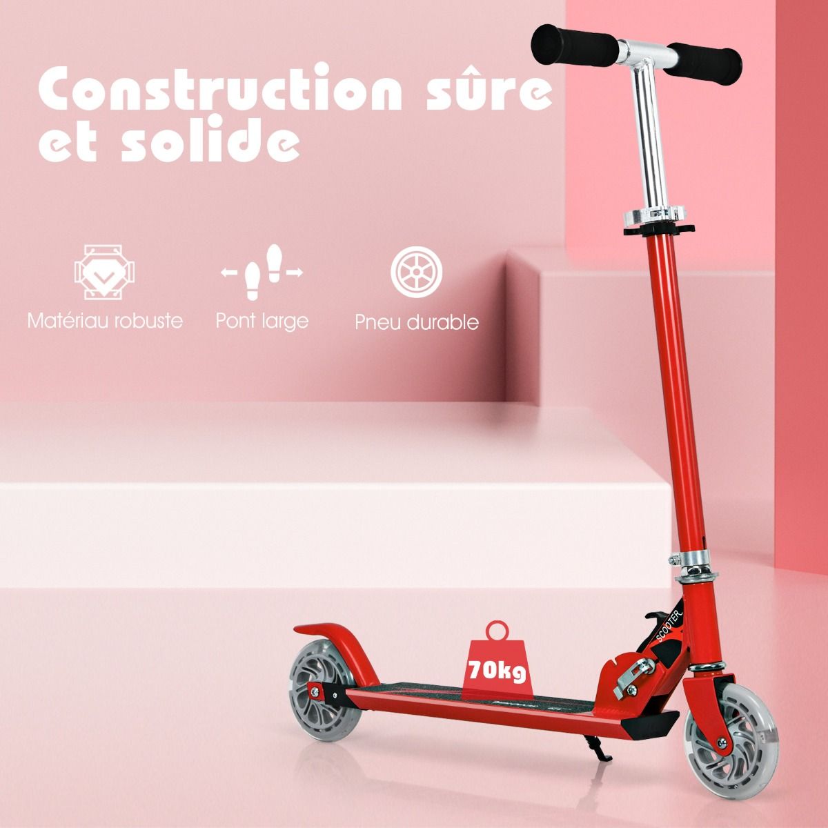 Trottinette Enfant Pliable avec Lumières LED - Hauteur Réglable et Design Coloré pour des Balades Amusantes en Toute Sécurité