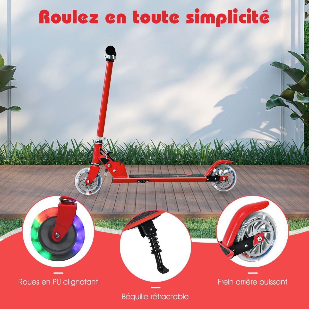 Trottinette Enfant Pliable avec Lumières LED - Hauteur Réglable et Design Coloré pour des Balades Amusantes en Toute Sécurité