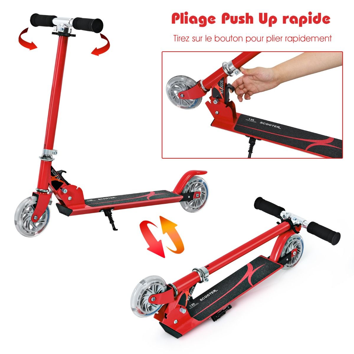 Trottinette Enfant Pliable avec Lumières LED - Hauteur Réglable et Design Coloré pour des Balades Amusantes en Toute Sécurité