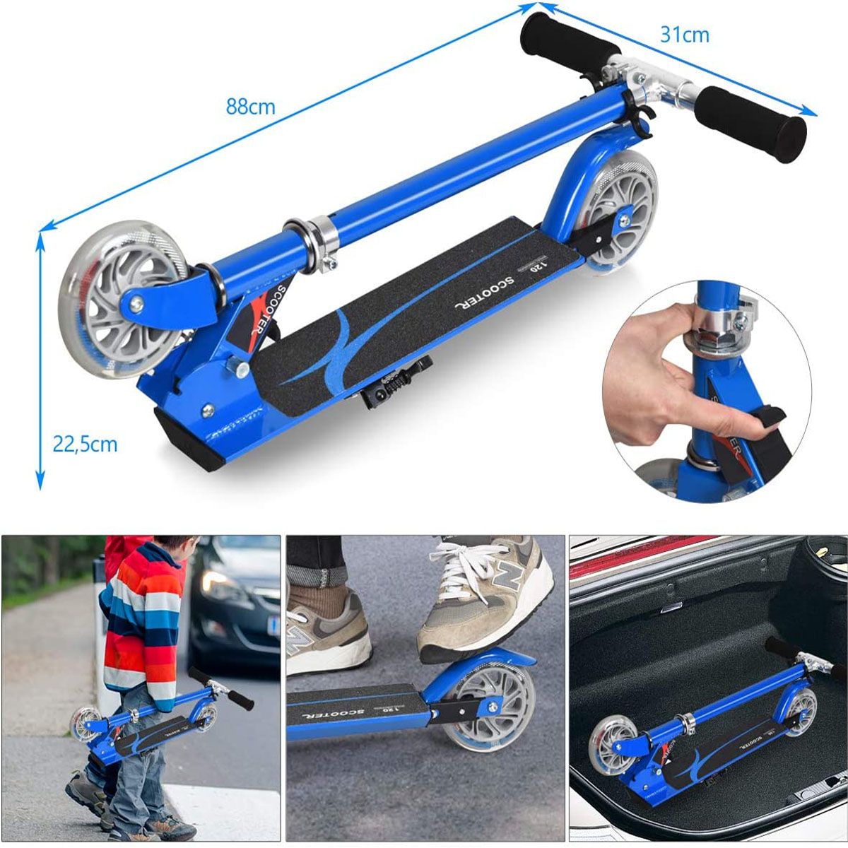 Trottinette Enfant Pliable avec Lumières LED - Hauteur Réglable et Design Coloré pour des Balades Amusantes en Toute Sécurité