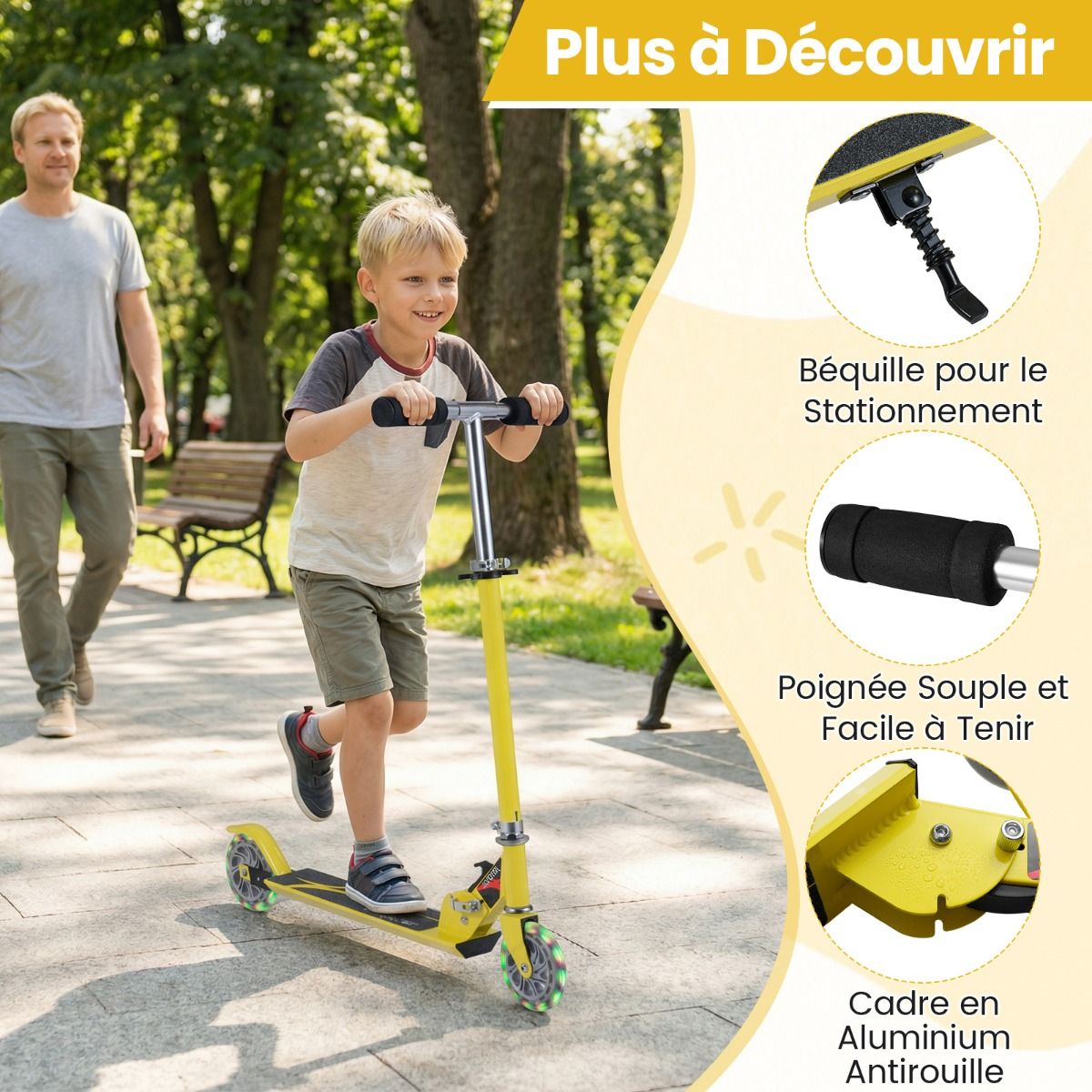 Trottinette Enfant Pliable avec Lumières LED - Hauteur Réglable et Design Coloré pour des Balades Amusantes en Toute Sécurité