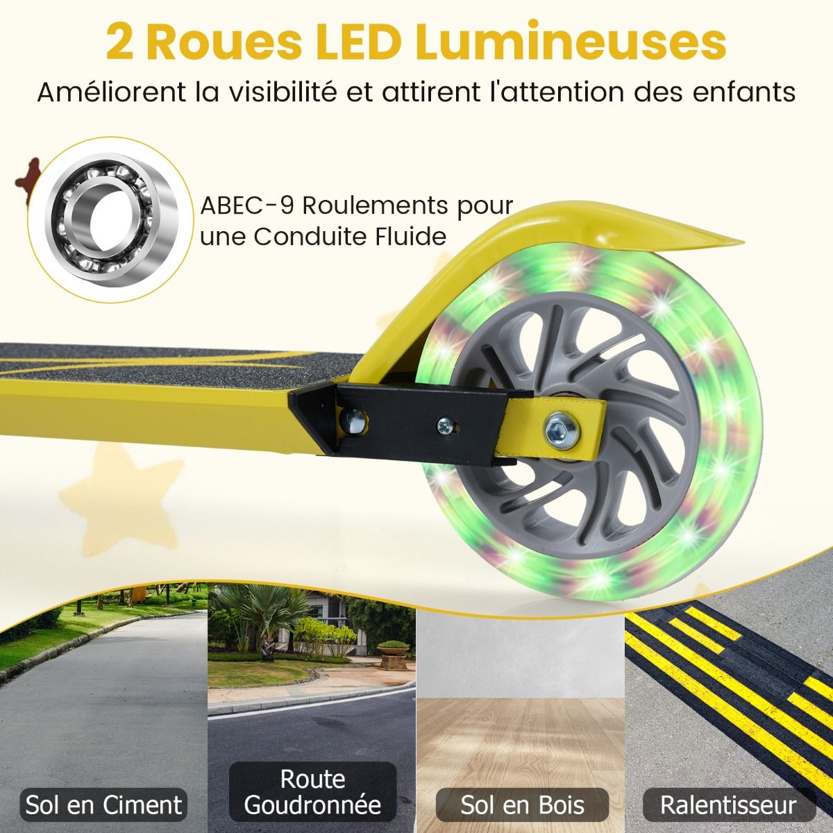 Trottinette Enfant Pliable avec Lumières LED - Hauteur Réglable et Design Coloré pour des Balades Amusantes en Toute Sécurité