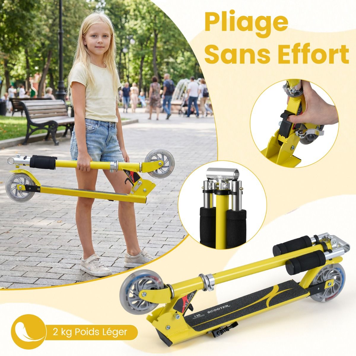 Trottinette Enfant Pliable avec Lumières LED - Hauteur Réglable et Design Coloré pour des Balades Amusantes en Toute Sécurité