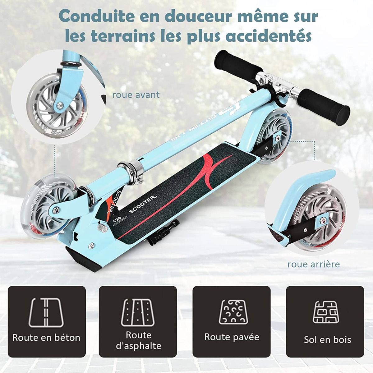 Trottinette Enfant Pliable avec Lumières LED - Hauteur Réglable et Design Coloré pour des Balades Amusantes en Toute Sécurité