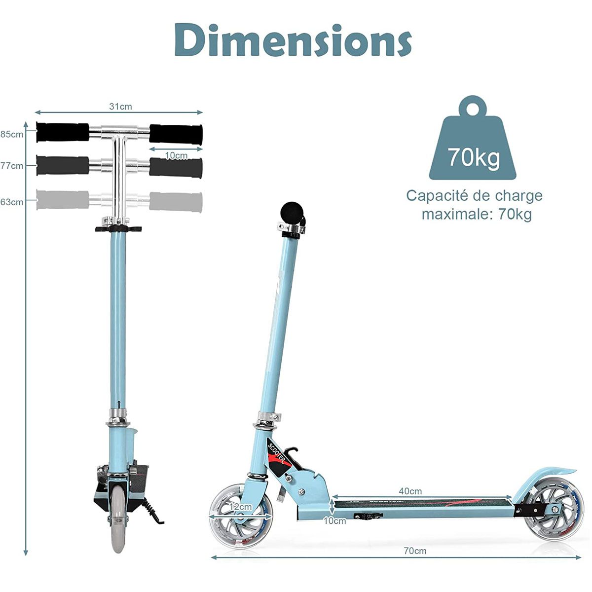 Trottinette Enfant Pliable avec Lumières LED - Hauteur Réglable et Design Coloré pour des Balades Amusantes en Toute Sécurité