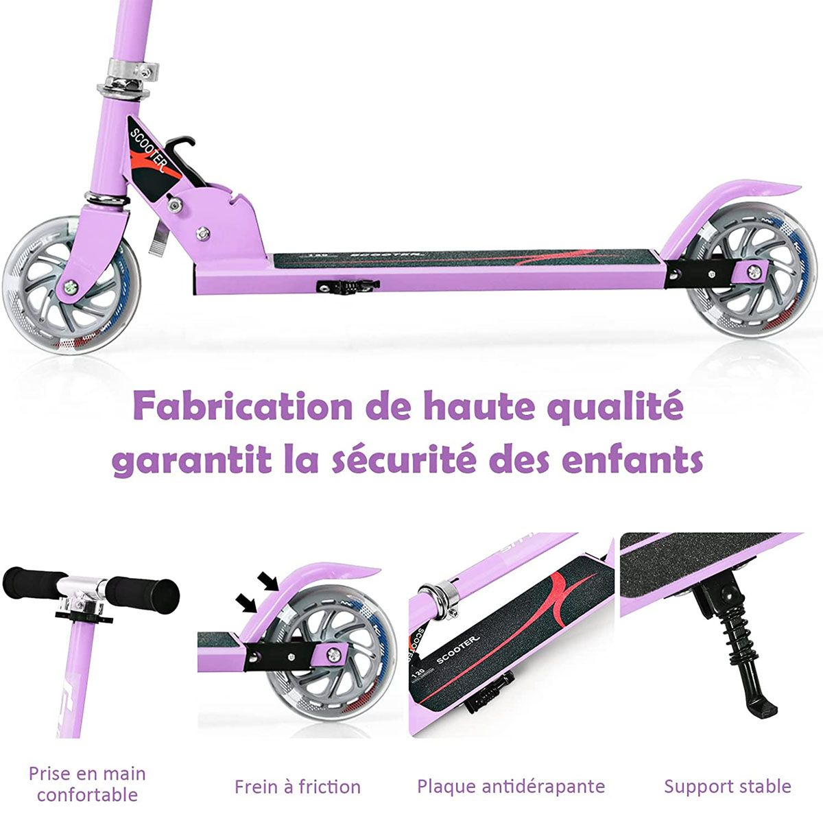 Trottinette Enfant Pliable avec Lumières LED - Hauteur Réglable et Design Coloré pour des Balades Amusantes en Toute Sécurité